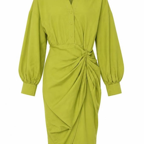 PrettyLittleThing Women’s Green Size 6 Collared Ruched Midi Shirt Dress