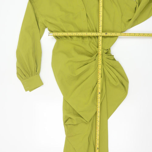 PrettyLittleThing Women’s Green Size 6 Collared Ruched Midi Shirt Dress