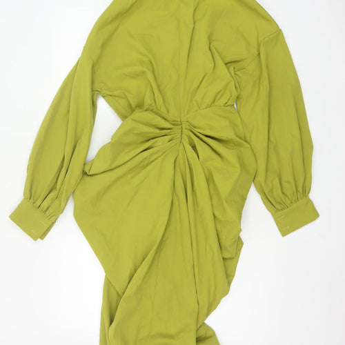 PrettyLittleThing Women’s Green Size 6 Collared Ruched Midi Shirt Dress