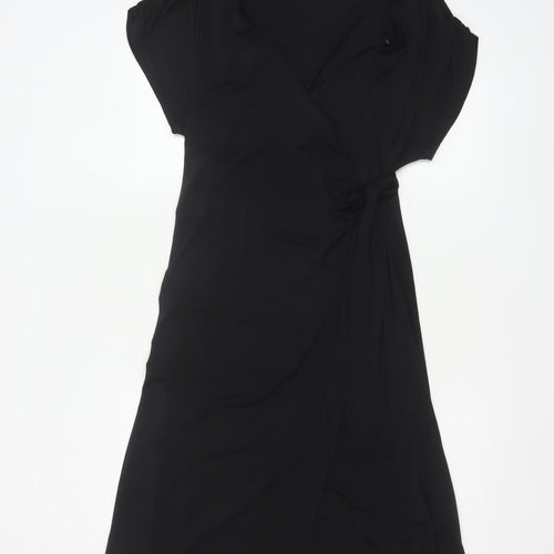 H&M Women’s Black Wrap Dress Size 12 Short Sleeve Knee Length