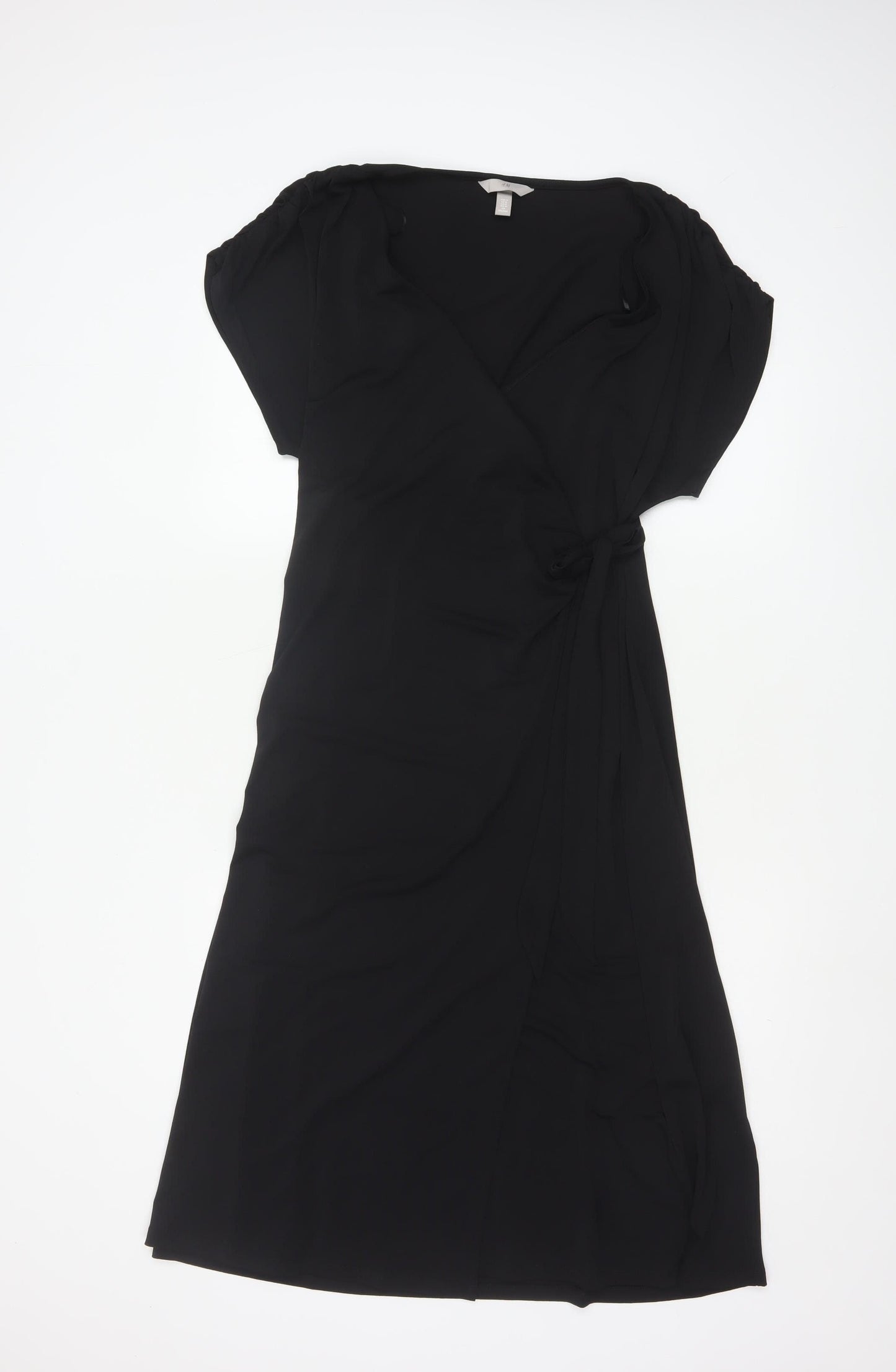 H&M Women’s Black Wrap Dress Size 12 Short Sleeve Knee Length