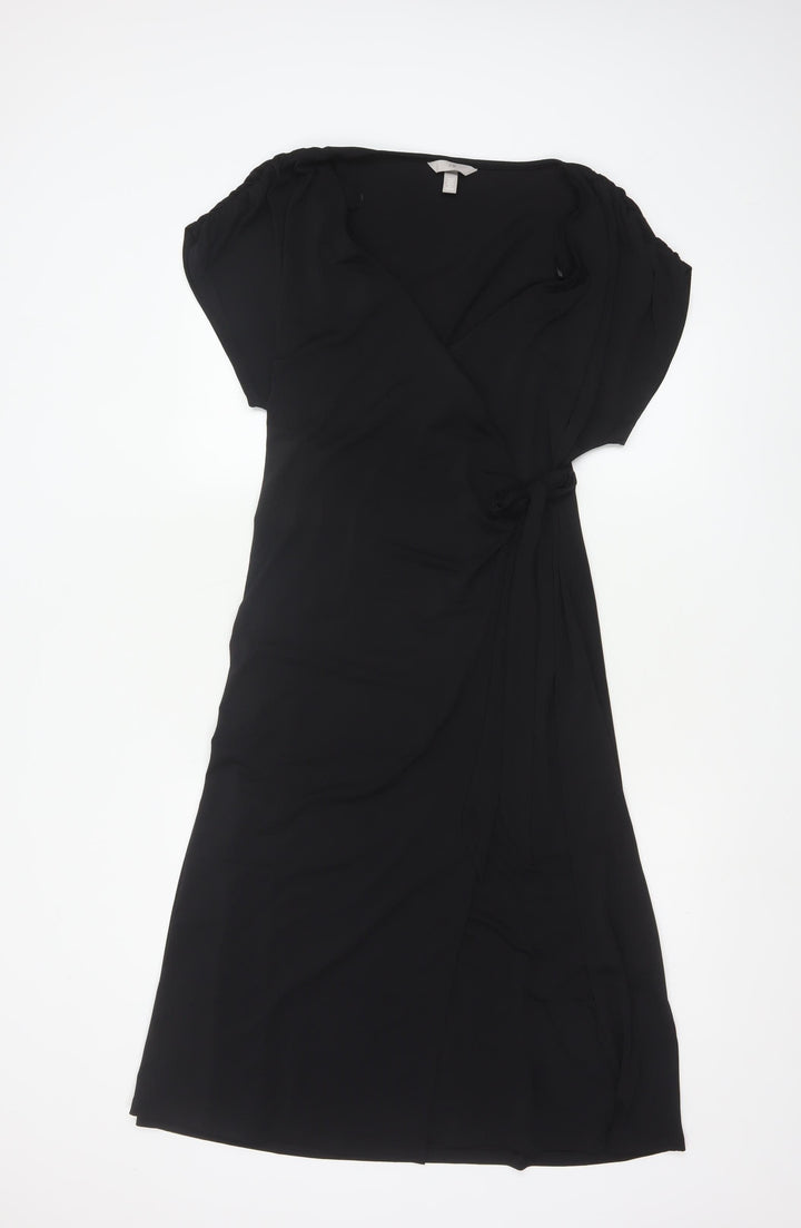 H&M Women’s Black Wrap Dress Size 12 Short Sleeve Knee Length