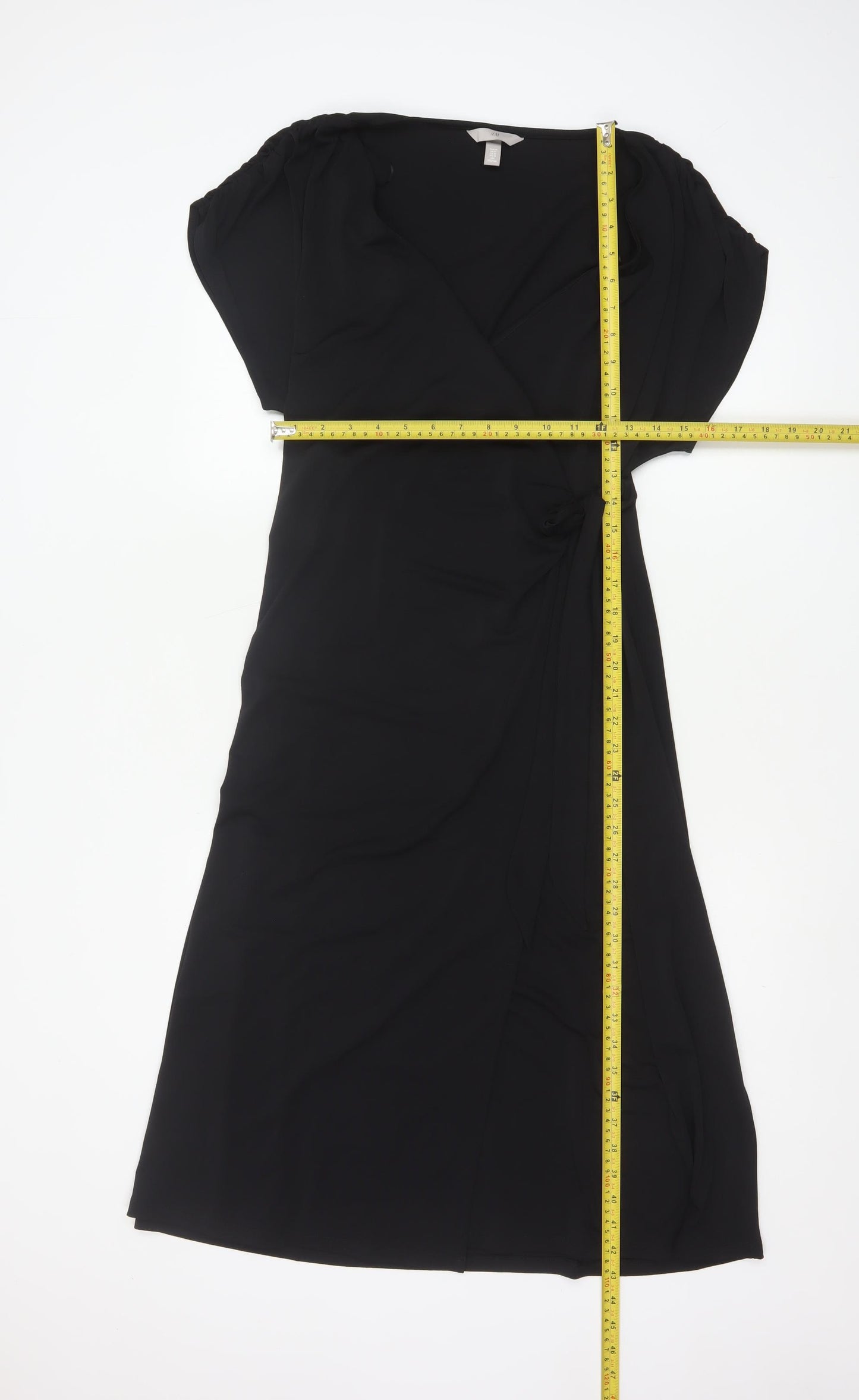 H&M Women’s Black Wrap Dress Size 12 Short Sleeve Knee Length