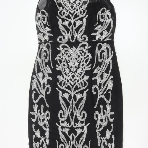 Monsoon Womens Black Beaded Bodycon Dress Size 12 Party Cocktail