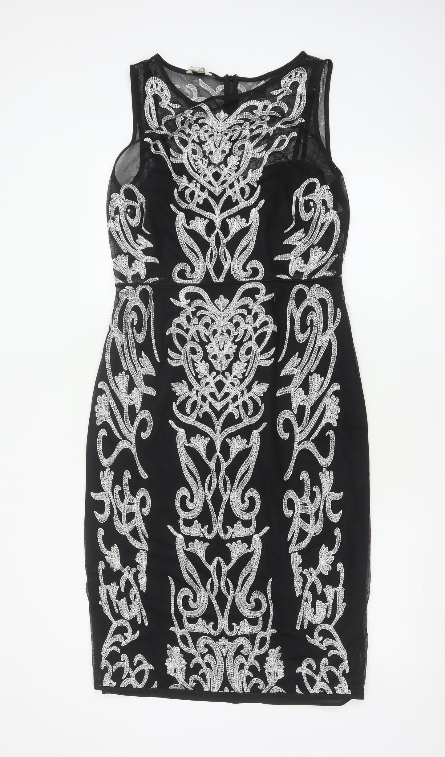 Monsoon Womens Black Beaded Bodycon Dress Size 12 Party Cocktail