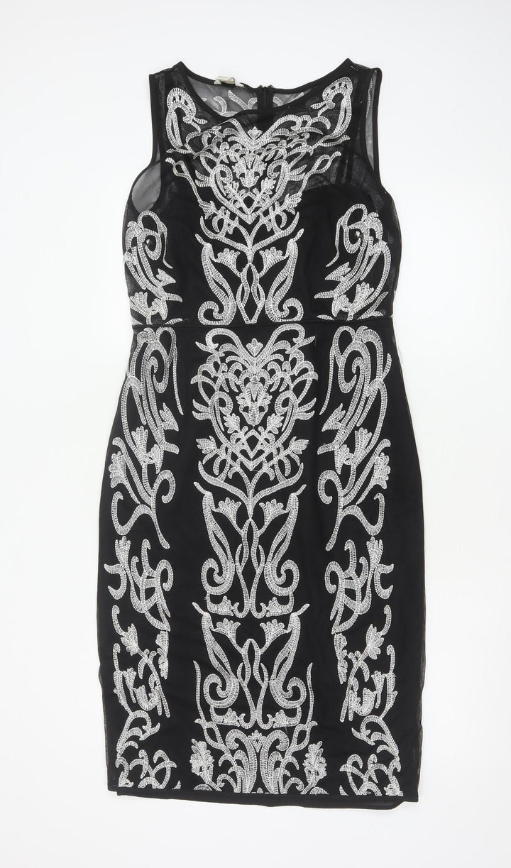 Monsoon Womens Black Beaded Bodycon Dress Size 12 Party Cocktail