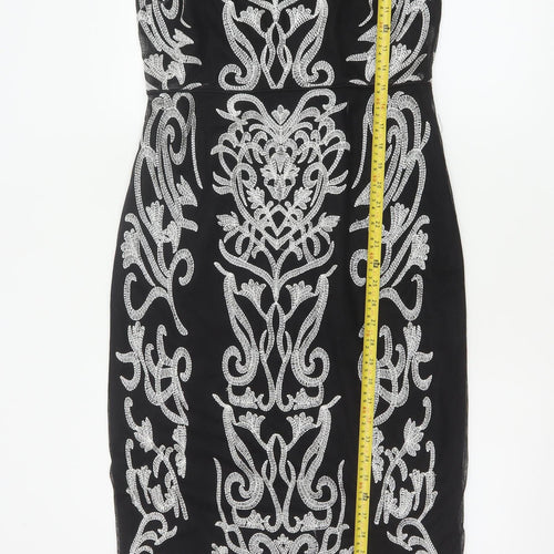 Monsoon Womens Black Beaded Bodycon Dress Size 12 Party Cocktail