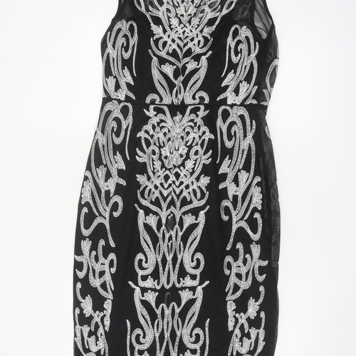 Monsoon Womens Black Beaded Bodycon Dress Size 12 Party Cocktail