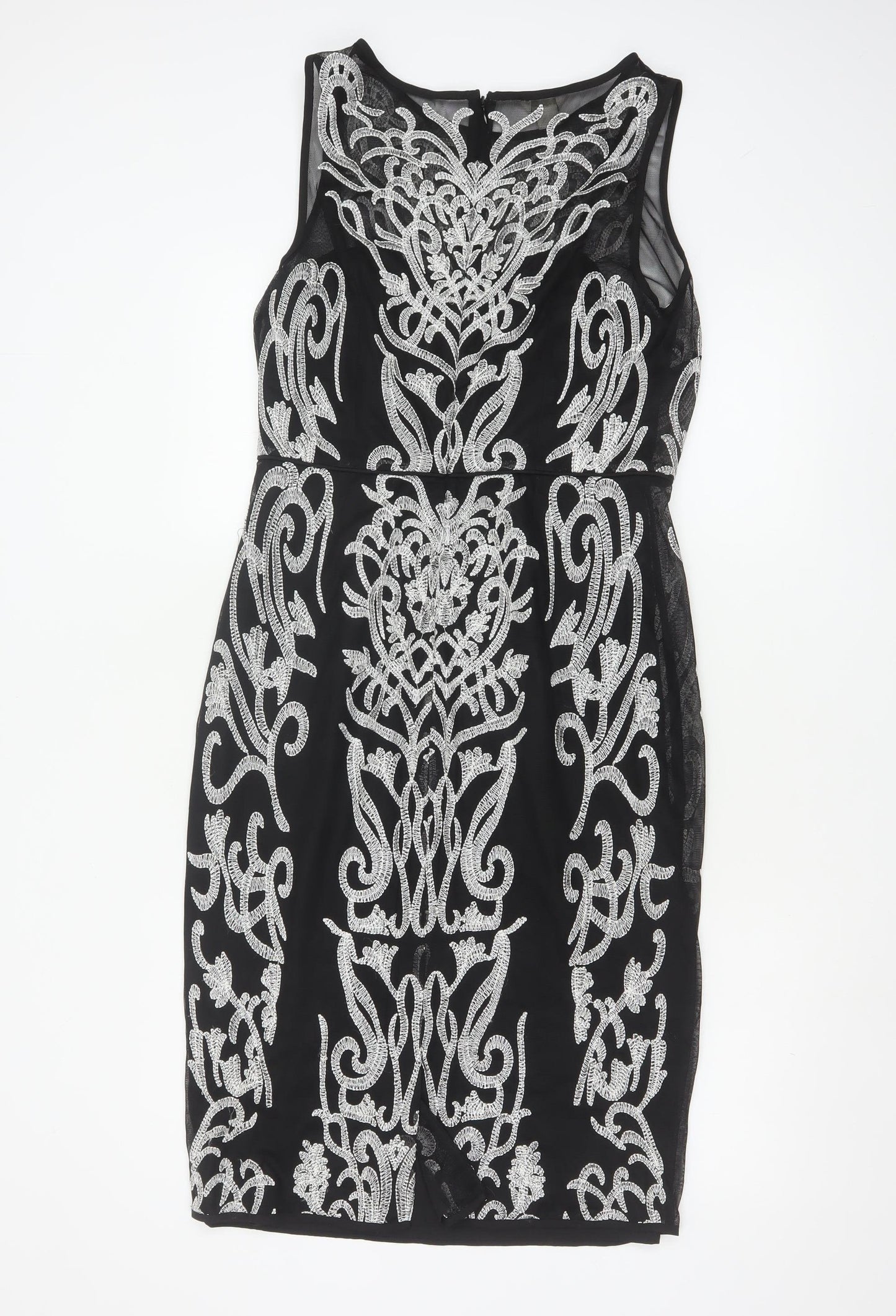 Monsoon Womens Black Beaded Bodycon Dress Size 12 Party Cocktail