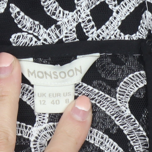 Monsoon Womens Black Beaded Bodycon Dress Size 12 Party Cocktail