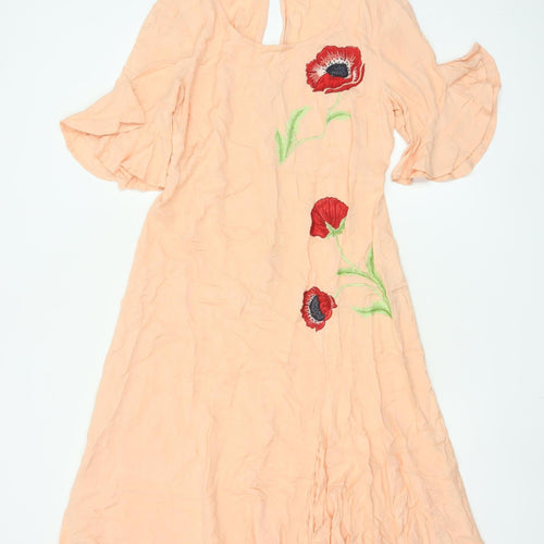 RJR John Rocha Women Beige Floral Embroidered A-Line Dress Size 10