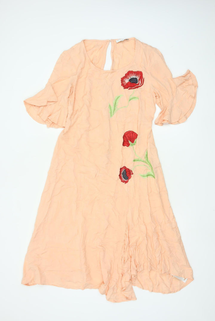 RJR John Rocha Women Beige Floral Embroidered A-Line Dress Size 10
