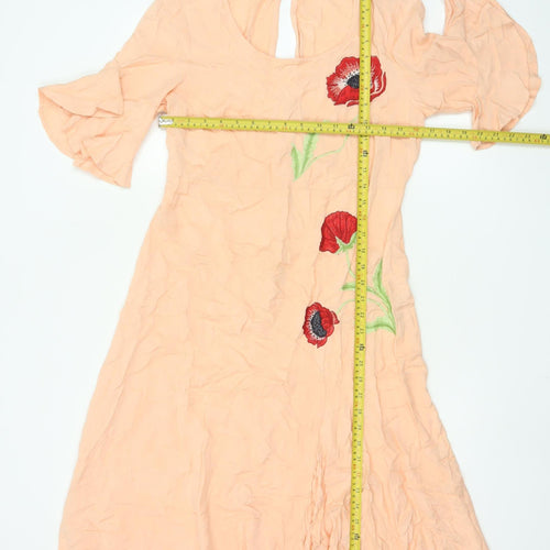RJR John Rocha Women Beige Floral Embroidered A-Line Dress Size 10