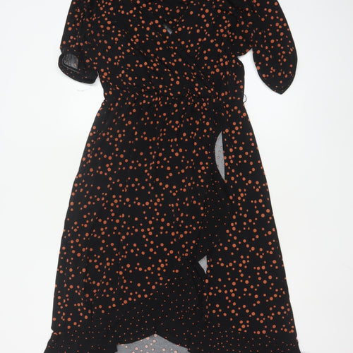 Oasis Women's Black Polka Dot Midi Wrap Dress Size 12
