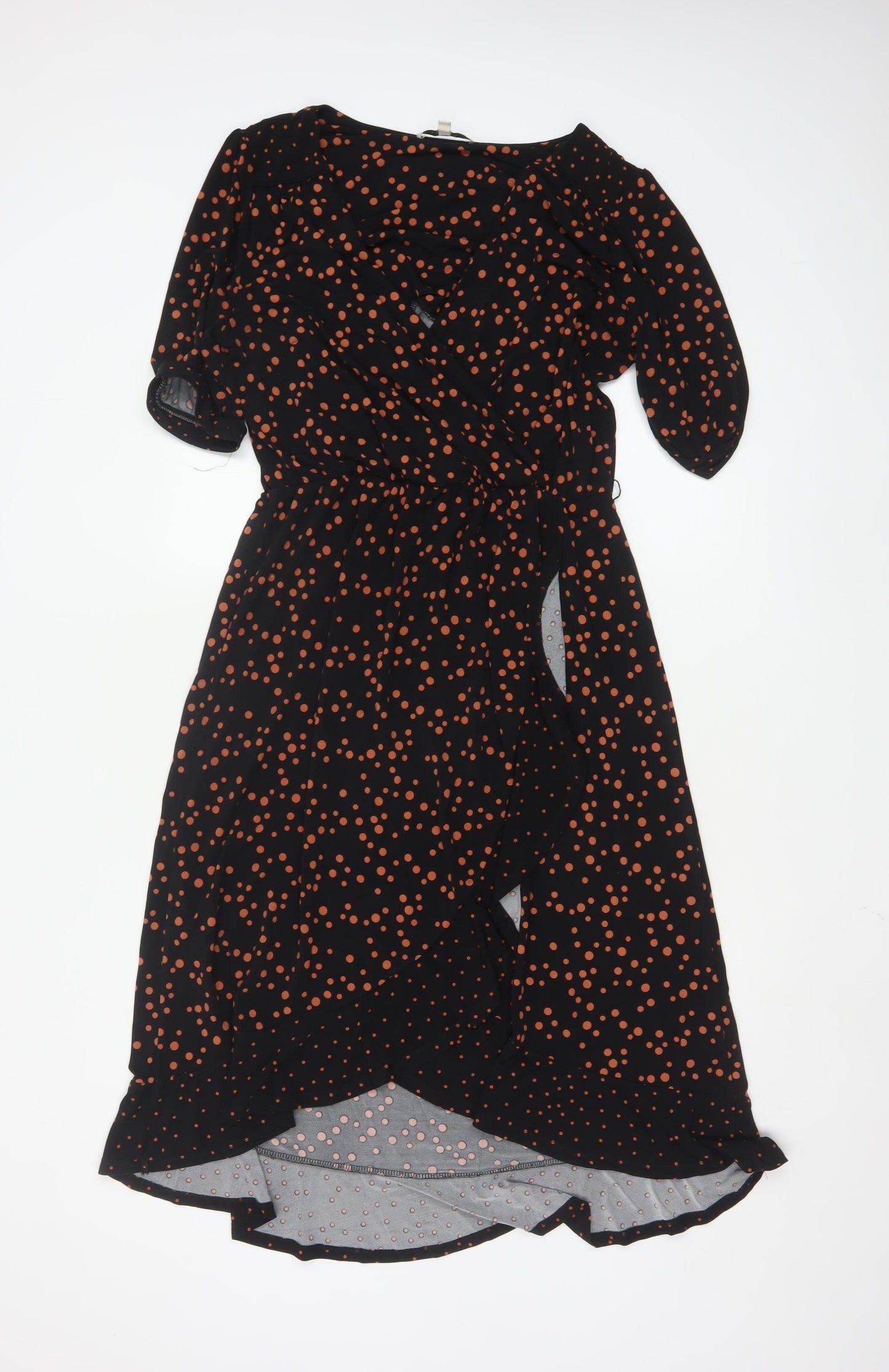 Oasis Women's Black Polka Dot Midi Wrap Dress Size 12