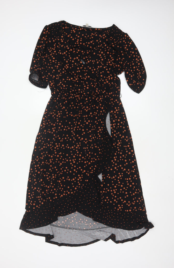 Oasis Women's Black Polka Dot Midi Wrap Dress Size 12
