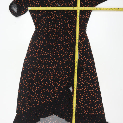 Oasis Women's Black Polka Dot Midi Wrap Dress Size 12