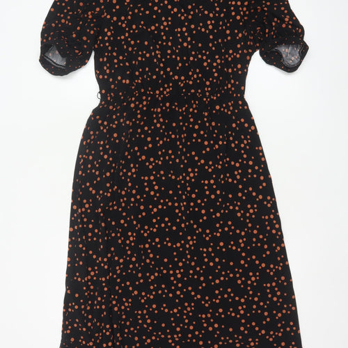 Oasis Women's Black Polka Dot Midi Wrap Dress Size 12