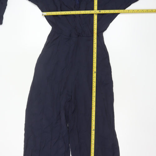 AX Paris Women's Navy Blue Long Sleeve V-Neck Wide Leg Jumpsuit Size 10