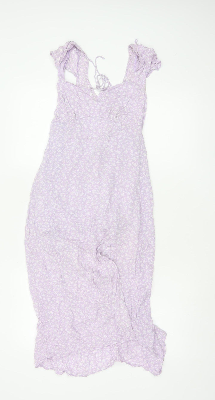 Hollister Women’s Purple Floral Maxi Dress XS Lace Up Boho Summer