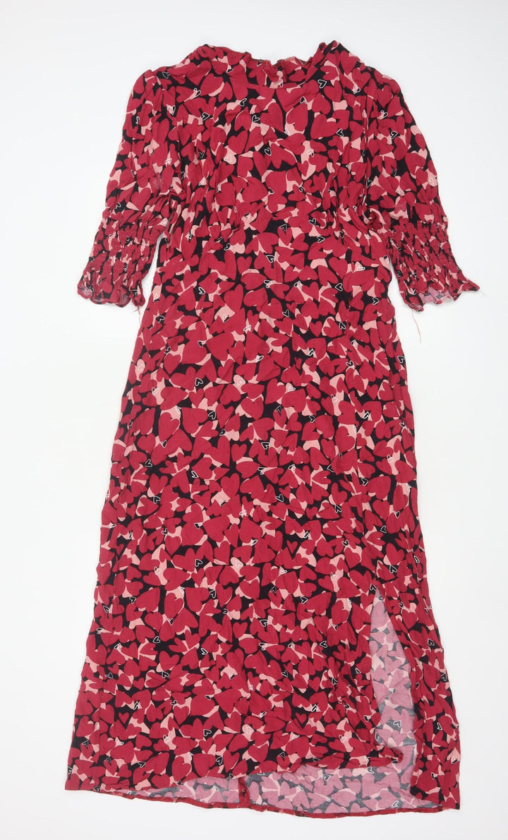 Nobody's Child Women's Red Heart Print Midi Dress Size 12