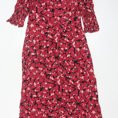 Nobody's Child Women's Red Heart Print Midi Dress Size 12