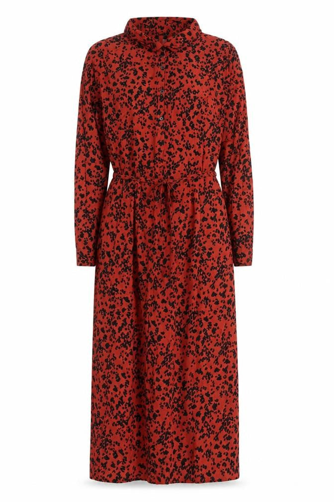 Monsoon Women Red Animal Print Shirt Dress Size 10 Midi Long Sleeve
