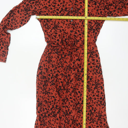 Monsoon Women Red Animal Print Shirt Dress Size 10 Midi Long Sleeve