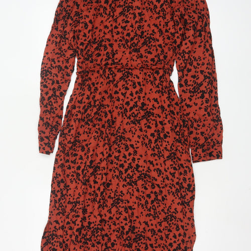 Monsoon Women Red Animal Print Shirt Dress Size 10 Midi Long Sleeve