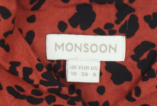 Monsoon Women Red Animal Print Shirt Dress Size 10 Midi Long Sleeve