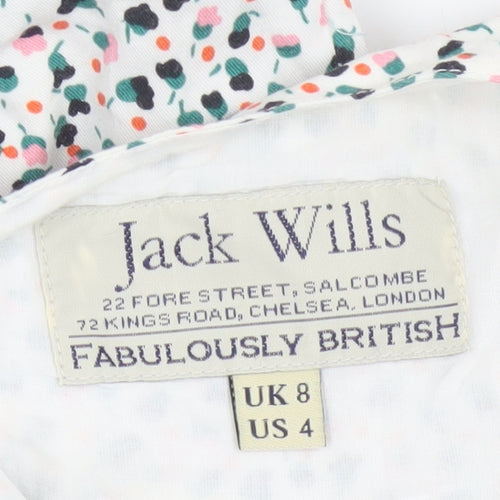 Jack Wills Women's White Floral Cotton Skater Dress Size 8