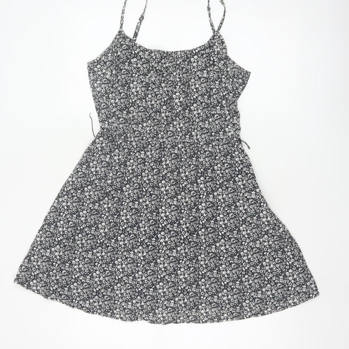Jack Wills Women’s Black Floral A-Line Cotton Summer Dress UK 10