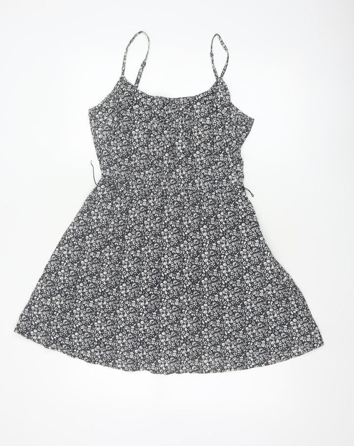 Jack Wills Women’s Black Floral A-Line Cotton Summer Dress UK 10