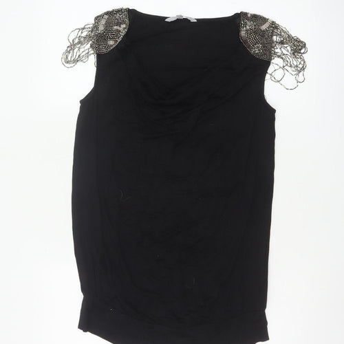 Red Herring Women's Black Beaded Sleeveless Blouse Size 12