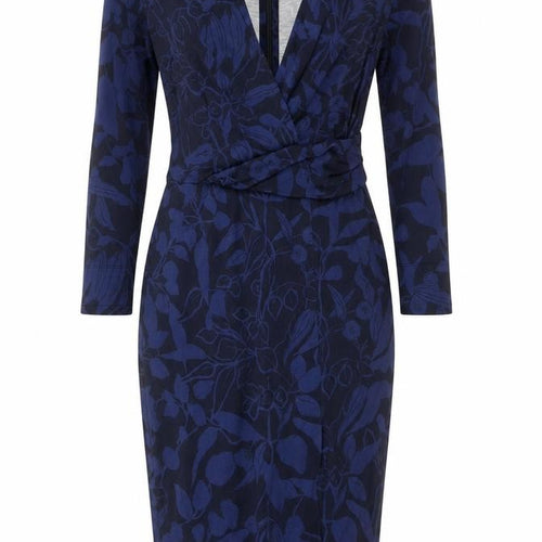 Jigsaw Women’s Blue Floral Bodycon Dress Size S 3/4 Sleeve V-Neck