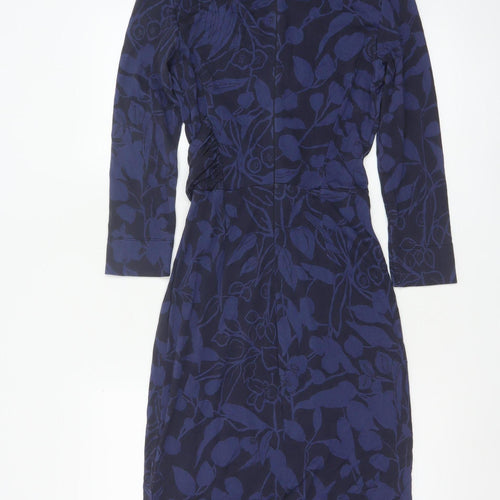 Jigsaw Women’s Blue Floral Bodycon Dress Size S 3/4 Sleeve V-Neck