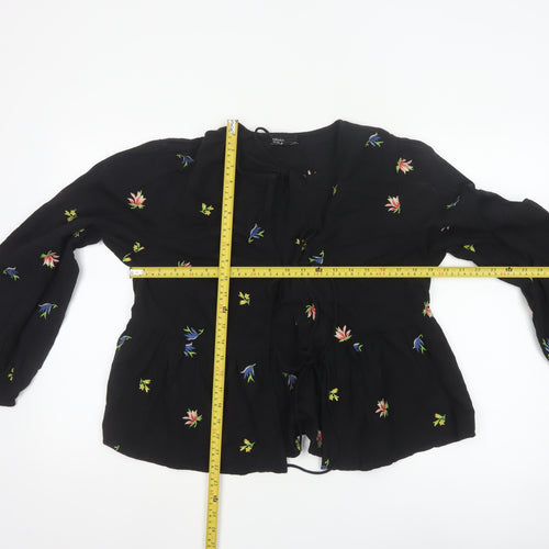 Nobody’s Child Women’s Black Floral Embroidered Peasant Blouse UK 14