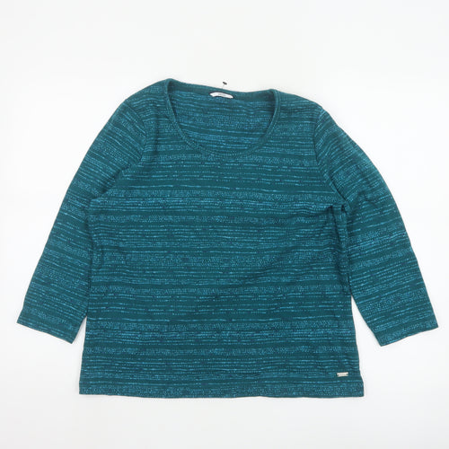 DASH Women’s Green Striped 3/4 Sleeve Jersey Cotton Top Size 16