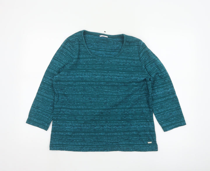 DASH Women’s Green Striped 3/4 Sleeve Jersey Cotton Top Size 16