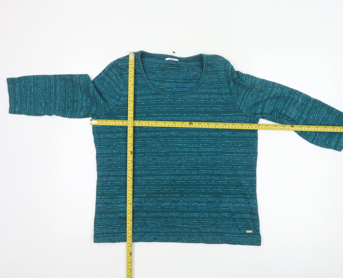 DASH Women’s Green Striped 3/4 Sleeve Jersey Cotton Top Size 16