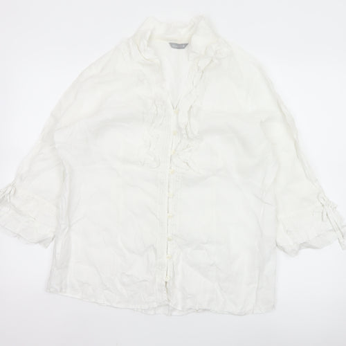 Marks and Spencer Per Una Women's White Linen Blend Ruffle Blouse Size 18