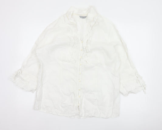 Marks and Spencer Per Una Women's White Linen Blend Ruffle Blouse Size 18