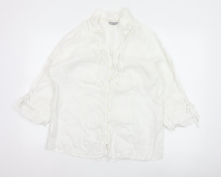 Marks and Spencer Per Una Women's White Linen Blend Ruffle Blouse Size 18