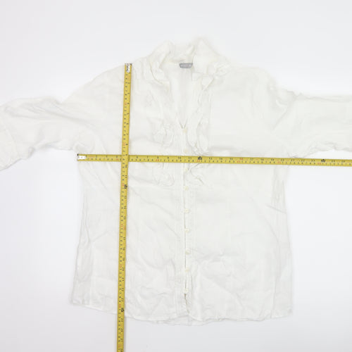 Marks and Spencer Per Una Women's White Linen Blend Ruffle Blouse Size 18