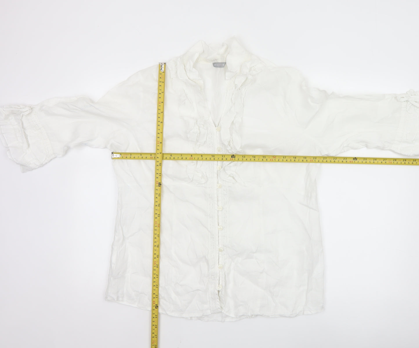 Marks and Spencer Per Una Women's White Linen Blend Ruffle Blouse Size 18