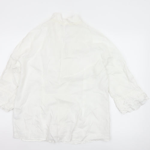 Marks and Spencer Per Una Women's White Linen Blend Ruffle Blouse Size 18