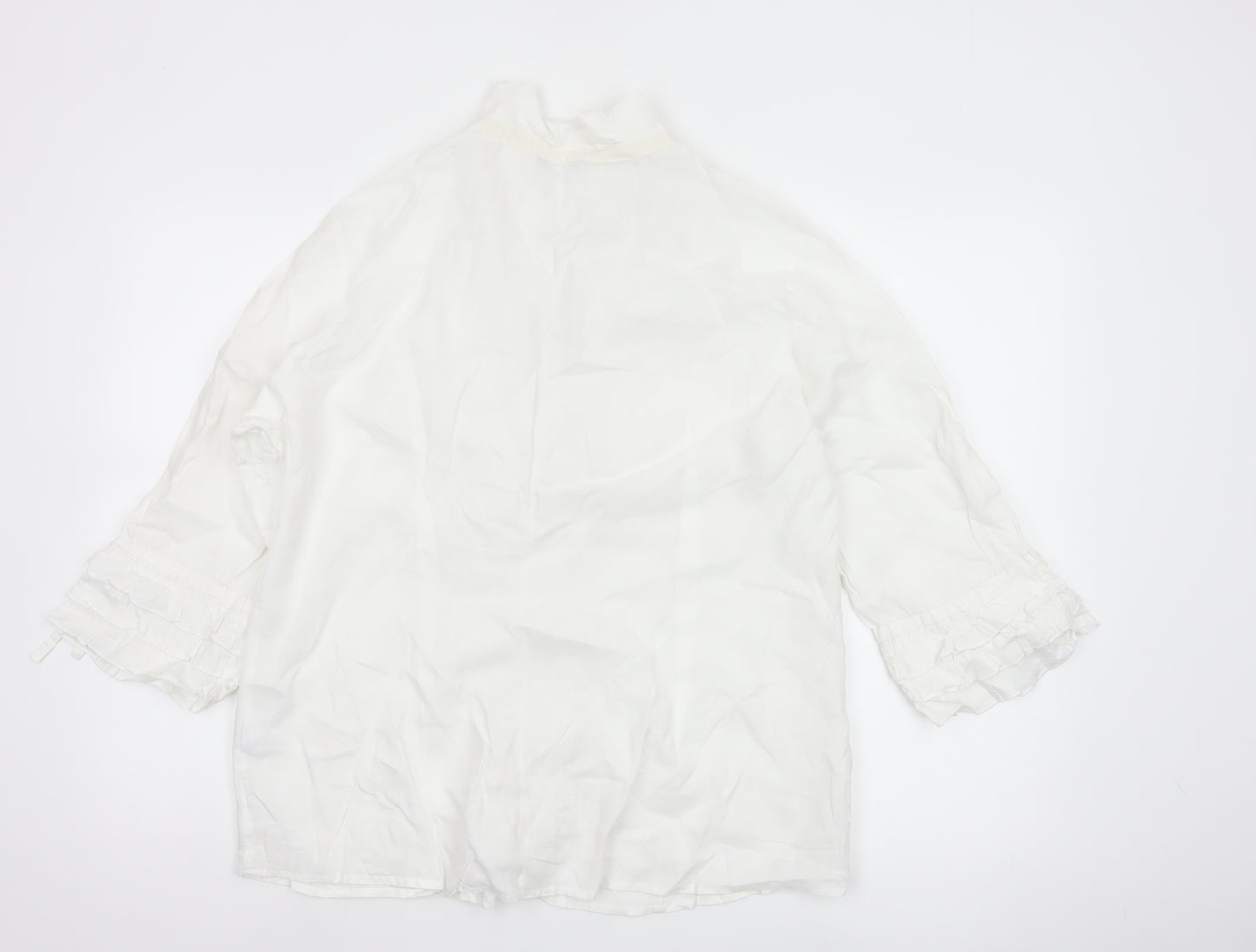 Marks and Spencer Per Una Women's White Linen Blend Ruffle Blouse Size 18