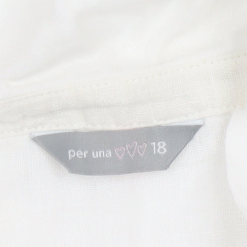 Marks and Spencer Per Una Women's White Linen Blend Ruffle Blouse Size 18