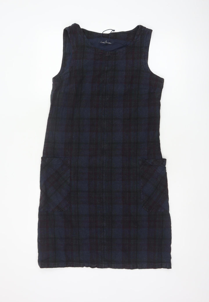 Seasalt Cornwall Women Blue Linen Cotton Check Pinafore Dress Size 10