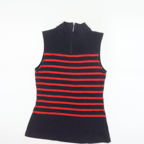 Karen Millen Women's Blue Red Striped Sleeveless Zip Neck Tank Top Size 8